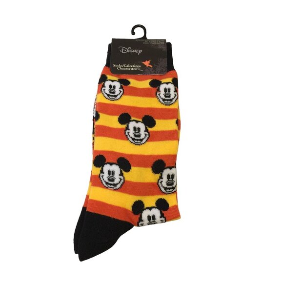 Disney Mickey Mouse Men's Striped Crew Socks Size 6-12 Mickey Faces - Picture 1 of 2